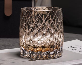 Hand Cut Luxury Raindrop Edo Kiriko Whisky Glass, Retro Crystal Glasses, Japanese Style Bourbon Whiskey Tumbler, Unique Barware Collection
