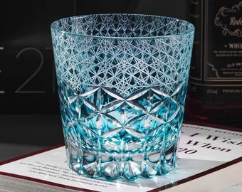 Japanese Handmade Colored Bourbon Glass, Engraved Retro Crystal Whiskey Tumbler, Luxury Homebar Drinkware, Gift for Whisky Lovers with Box