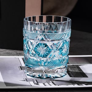 Hand-Cut Scotch Whiskey Glass, Japanese Edo Kiriko Crystal Tumbler, Unique Bourbon Drinkware, Top Shelf Barware with Gift Box, Gift for Him