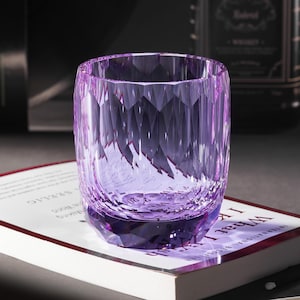Diamond Cut Purple Whiskey Crystal Glass, Vintage Colored Drinking Tumblers, Unique Bourbon Barware Gift, Crystal Glasses with Gift Box