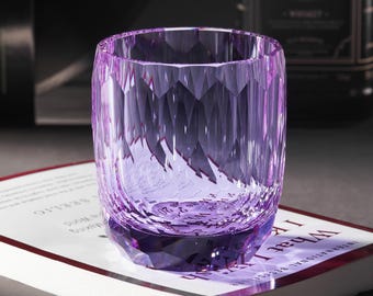 Diamond Cut Purple Whiskey Crystal Glass, Vintage Colored Drinking Tumblers, Unique Bourbon Barware Gift, Crystal Glasses with Gift Box