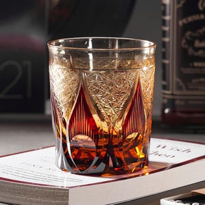Hand Cut Edo Kiriko Crystal Whisky Glasses, Red Scotch Cocktail Glass, Japanese Style Drinkware, Vintage Drinking Wine Glass, Tableware Gift