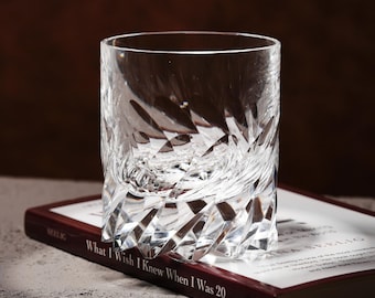 Crystal Cut Lead-free Heavy Whiskey Glass: Old-Fashioned Luxury Rocks Tumbler for Home Bar, Japanese Style Barware Gift For Drink Lovers