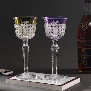 Handgefertigtes farbiges Kristallweinglas, Weinprobe Vintage Scottish Kristallweingläser, Bourbon Becher Set, einzigartige Barware Sammlungsgeschenke