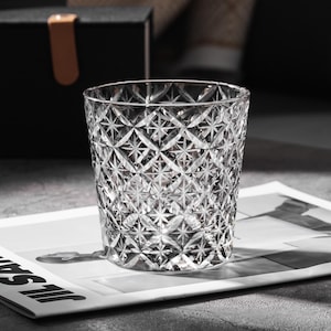Hand Cut Edo Kiriko Crystal Whisky Glass, Retro Cocktail Glass, Japanese Vintage Style Drinkware, Bourbon Wine Drinking Glass with Gift Box
