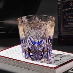 Hand Carved Luxury Edo Kiriko Crystal Whisky Glass, Vintage Crystal Rock Glasses, Japanese Style Barware, Cocktail Wine Glass with Gift Box