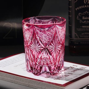 Hand Cut Edo Kiriko Old Fashioned Whiskey Glass, Bourbon Crystal Glasses, Japanese Style Whisky Barware, Vintage Rocks Tumbler with Gift Box