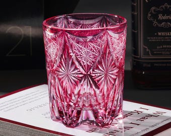 Hand Cut Edo Kiriko Old Fashioned Whiskey Glass, Bourbon Crystal Glasses, Japanese Style Whisky Barware, Vintage Rocks Tumbler with Gift Box