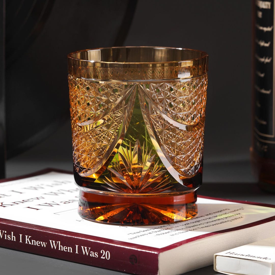 Hand-cut Luxury Green Wave Whiskey Glass, Vintage Edo Kiriko Crystal ...