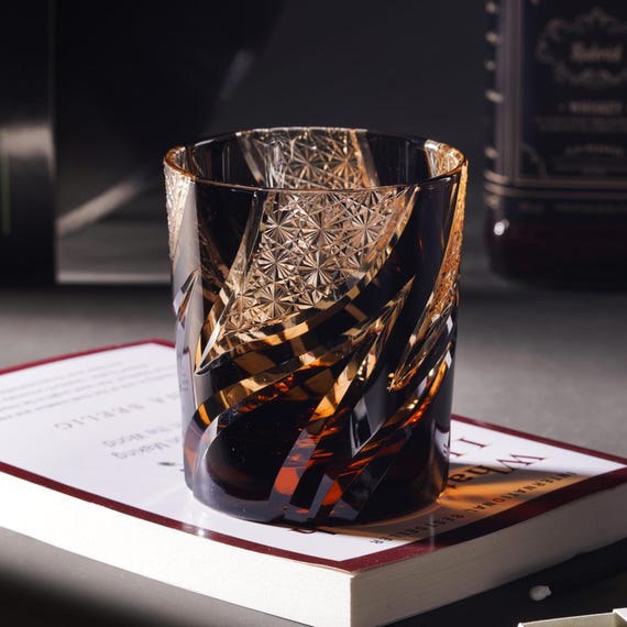 thumbnail image 2 of Edo Kiriko Japanese Style Whiskey Glass – Hand-Cut Crystal, Floral Art Deco Design, 220ml 2 of 4