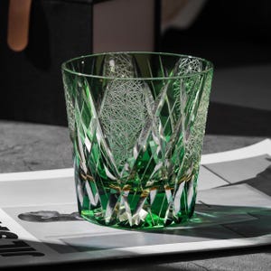 Handgeschliffenes Edo Kiriko Luxus Whisky Kristallglas, Scottish Bourbon Trinkglas, Vintage Barware Geschenk, japanische Gläser mit Geschenkbox