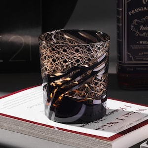 Hand Cut Flowing Edo Kiriko Whisky Glass, Bourbon Crystal Glasses, Japanese Style Barware Whisky Glass, Vintage Drinking Glass with Gift Box