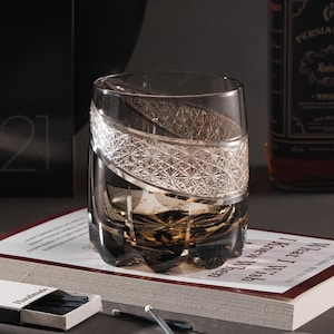 Hand Cut Edo Kiriko Moonlight Crystal Whisky Glass, Luxury Bourbon Scottish Glassware, Japanese Style Drinkware, Drink Glasses with Gift Box