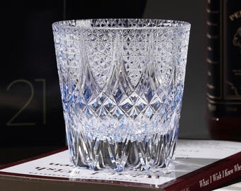 Hand-Cut Vintage Icy Crystal Glass, Old-Fashioned Japanese Whiskey Glass, Unique Home Barware for Whisky Lovers, Bourbon Gift with Gift Box