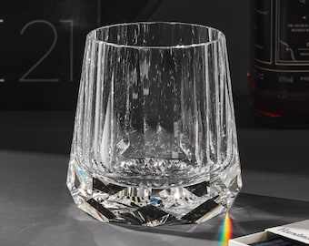 Hand-Cut Clear Crystal Whiskey Glass, Scotch Cocktail Glasses, Luxury Scotch Tumbler, Unique Drinkware for Her, Whiskey lovers Gift with Box