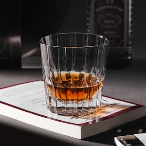 Hand Cut Kiriko Gray Crystal Whisky Glass, Old Fashioned Cocktail Glass, Japanese Style Drinkware, Vintage Drinking Glasses with Gift Box