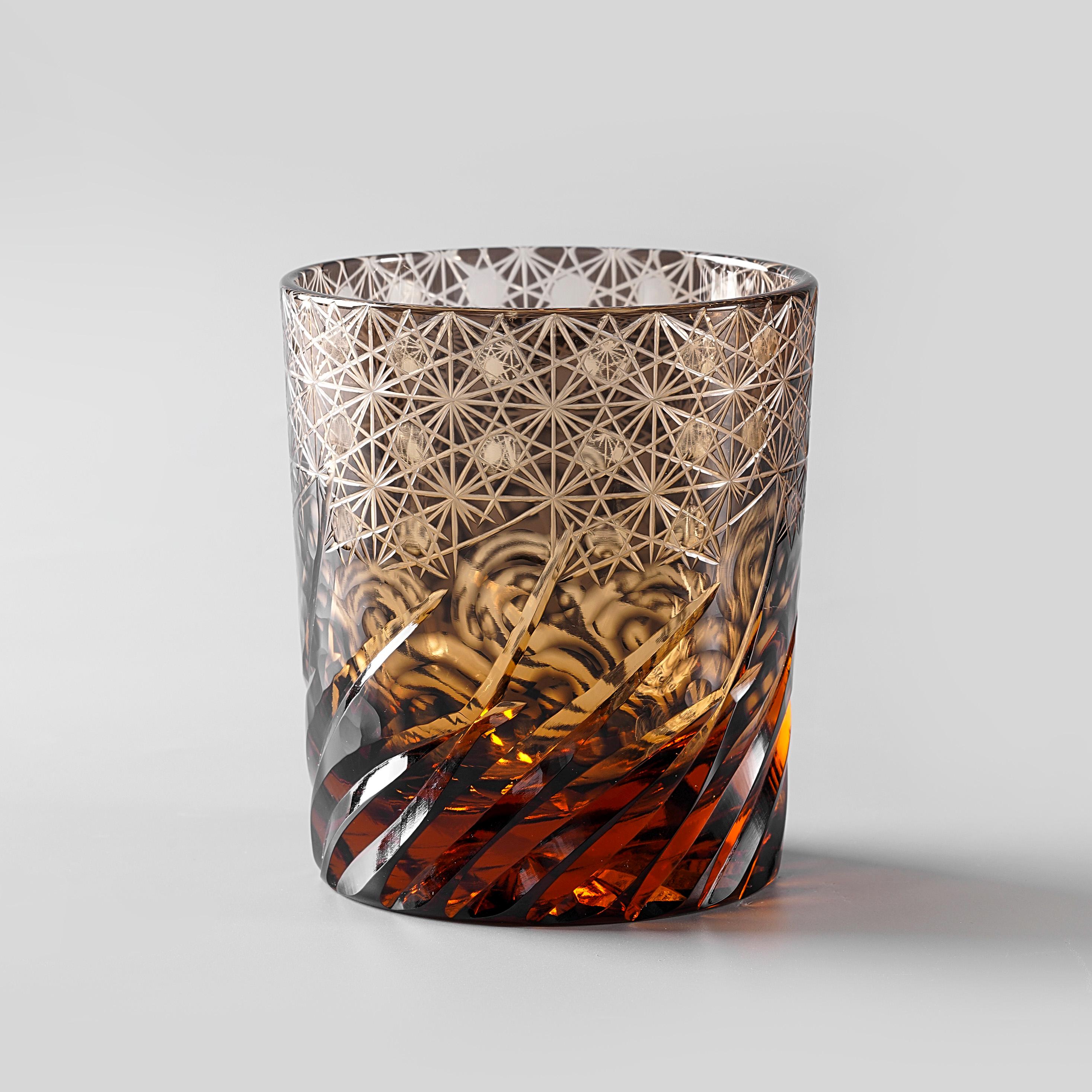 Hand-Craved Edo Kiriko Crystal Whiskey Glass, Vintage Cocktail Tumbler, Japanese Style Drinkware, Unique Drinking Glass, Father's Day Gift