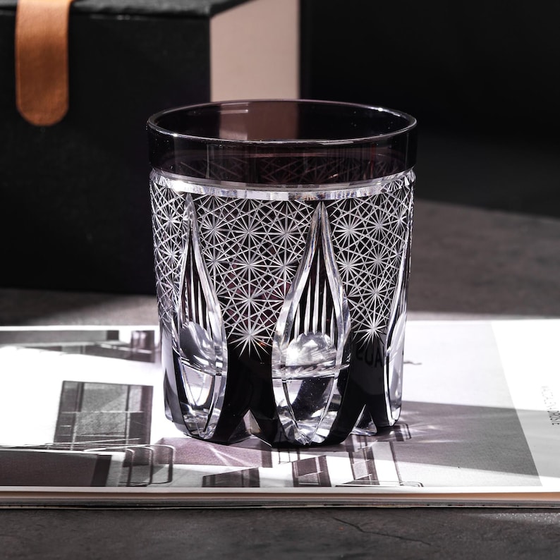 Vintage Kiriko Black Whiskey Glass - Handmade Luxury Japanese Rocks ...