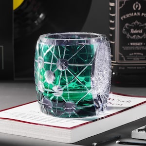 Hand Cut Luxury Edo Kiriko Crystal Whisky Tumbler, Retro Bourbon Cocktail Glassware, Vintage Style Japanese Colored Drinkware with Gift Box