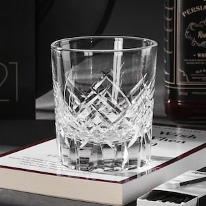 Hand-Cut Edo Kiriko Clear Whiskey Glass, Unique Crystal Rocks Tumbler, Japanese Style Scotch Glasses, Vintage Barware Gift with Gift Box