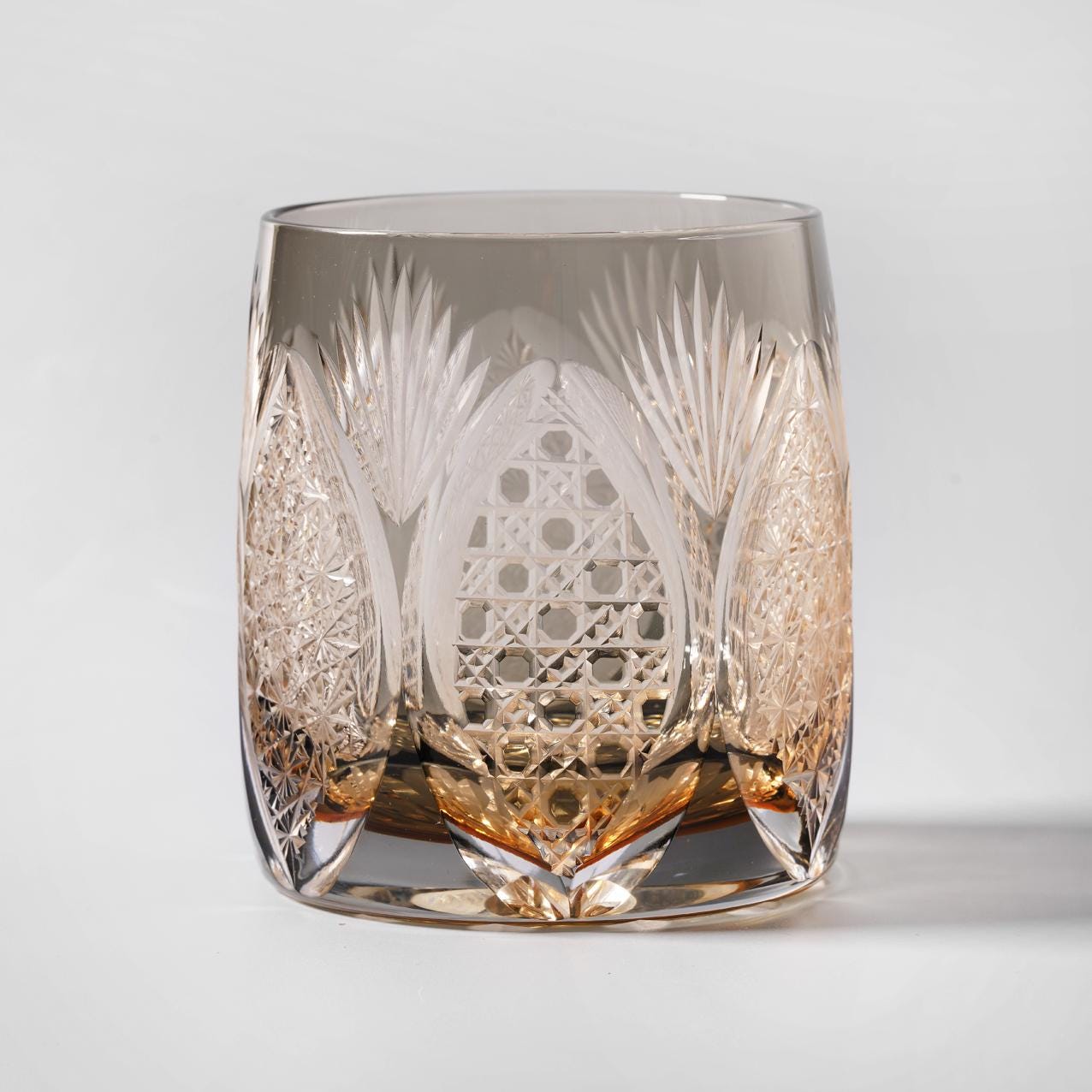 Hand Cut Edo Kiriko Amber Whisky Rocks Glass, Old Fashioned Crystal ...