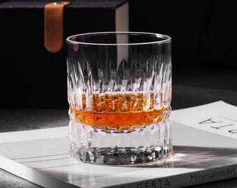 Hand Cut Barley Kiriko Clear Crystal Whisky Glass, Old Fashion Cocktail Glass, Japanese Style Drinkware, Vintage Wine Glasses with Gift Box