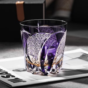 Hand Cut Edo Kiriko Crystal Whisky Glass, Vintage Glassware, Luxury Barware, Japanese Colored Drinkware, Cocktail Drink Glass with Gift Box