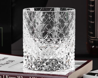 Vintage Crystal Cut Whiskey Glass: Colored Rocks Glasses, Handmade Bourbon & Cocktail Tumbler, Shinning Glasses for Whisky Lovers
