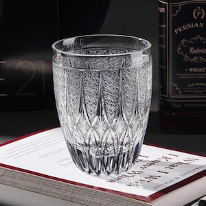 Hand Cut Edo Kiriko Rounded Clear Whisky Glass, Bourbon Crystal Tumbler, Japanese Style Whiskey Glasses, Vintage Drinking Cup with Gift Box