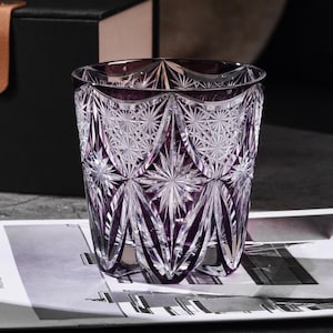 Hand-Cut Japanese Kiriko Crystal Whisky Glass, Luxury Vintage Bourbon Tumbler, Unique Rocks Glass for Spirits lover, Home Bar Gift with Box