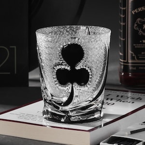 Bicchiere da whisky con carte da poker tagliato a mano, bicchieri da whisky in cristallo con mazze uniche, bicchieri da bar retrò per bourbon, regalo per la festa del papà, regali per gli amanti del poker