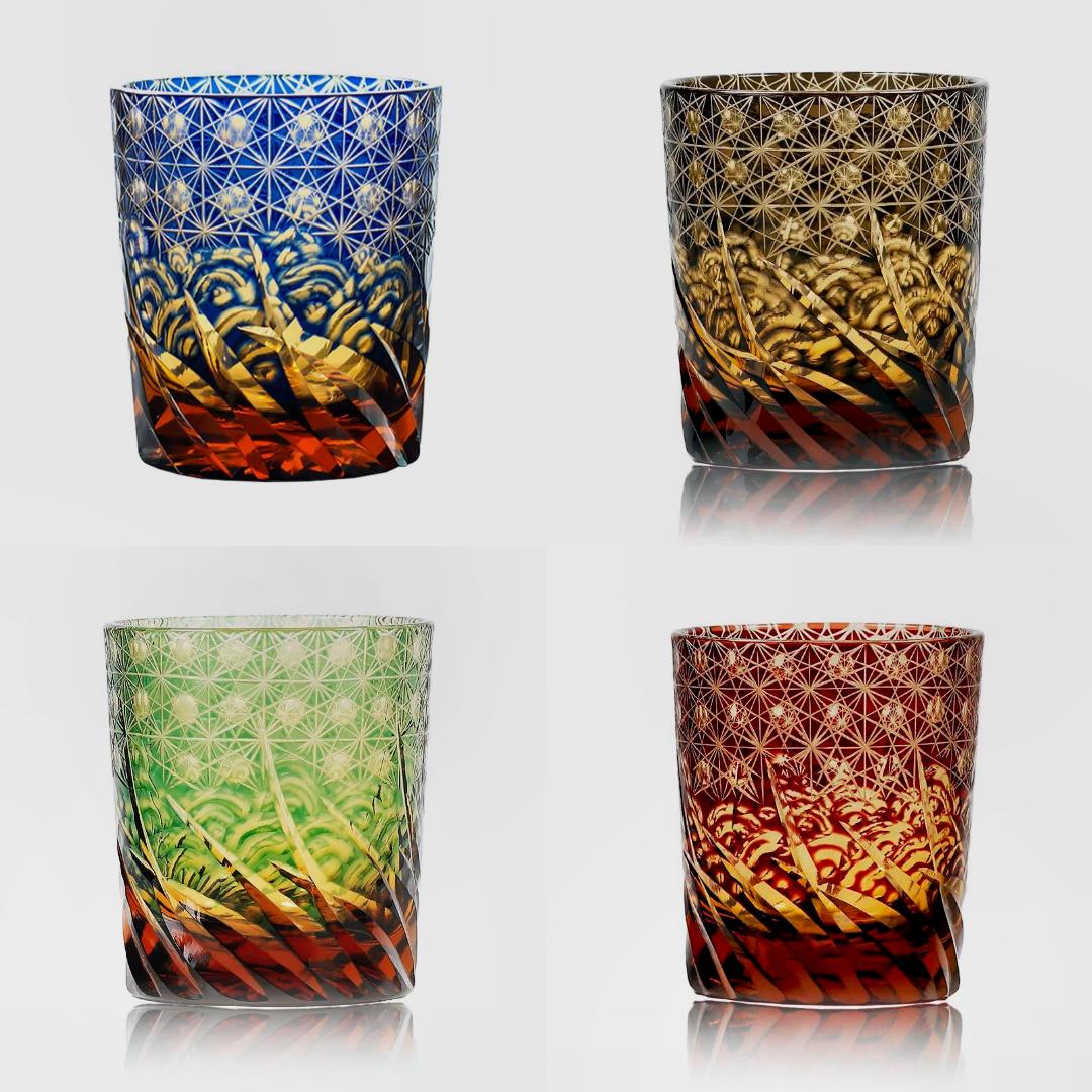 Hand-Craved Edo Kiriko Crystal Whiskey Glass, Vintage Cocktail Tumbler, Japanese Style Drinkware, Unique Drinking Glass, Father's Day Gift