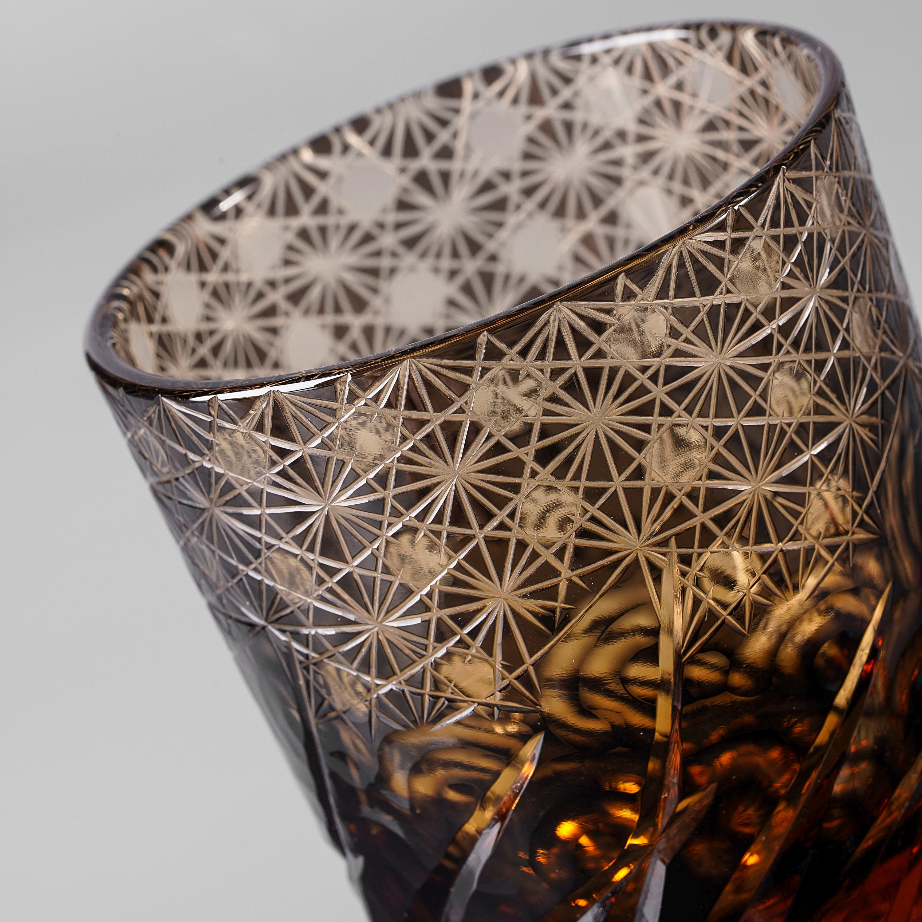 Hand-Craved Edo Kiriko Crystal Whiskey Glass, Vintage Cocktail Tumbler, Japanese Style Drinkware, Unique Drinking Glass, Father's Day Gift
