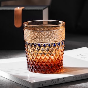 Hand Cut Edo Kiriko Diamond Crystal Whisky Glass, Retro Bourbon Cocktail Glass, Japanese Style Barware, Vintage Drinking Cup with Gift Box