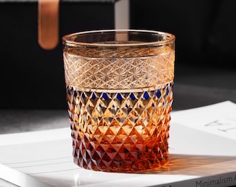 Hand Cut Edo Kiriko Diamond Crystal Whisky Glass, Retro Bourbon Cocktail Glass, Japanese Style Barware, Vintage Drinking Cup with Gift Box