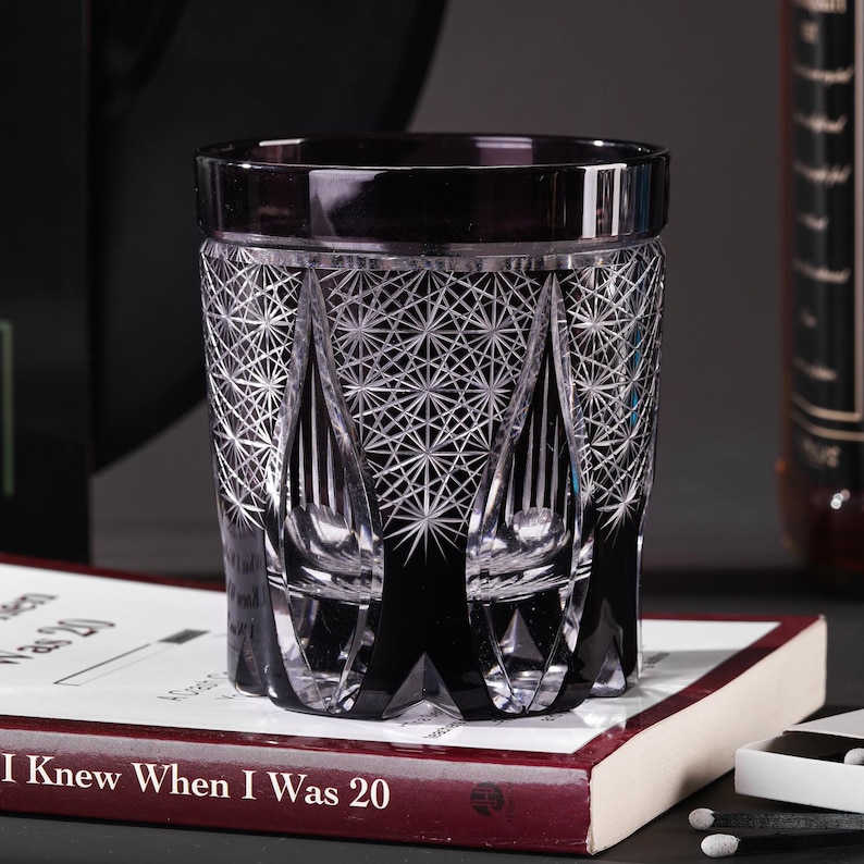 Vintage Kiriko Black Whiskey Glass - Handmade Luxury Japanese Rocks ...