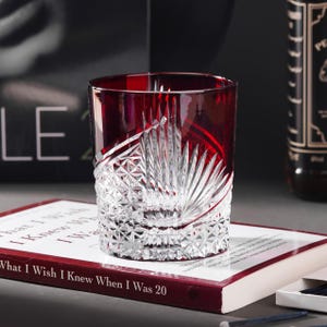 Hand Cut Edo Kiriko Crystal Whisky Glasses, Red Whisky Rocks Glass, Japanese Style Barware Cup, Vintage Glassware, Wine Glass with Gift Box