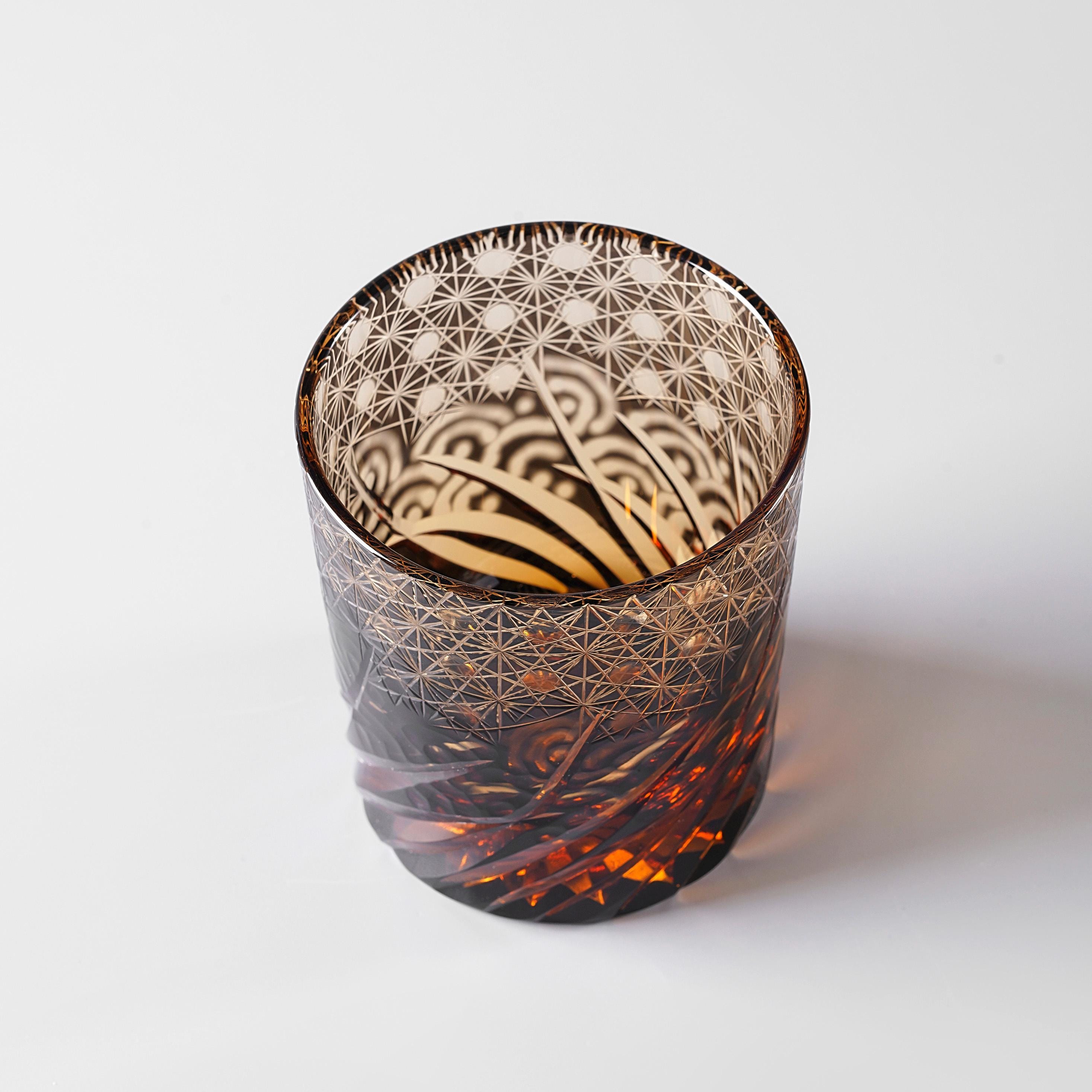 Hand-Craved Edo Kiriko Crystal Whiskey Glass, Vintage Cocktail Tumbler, Japanese Style Drinkware, Unique Drinking Glass, Father's Day Gift