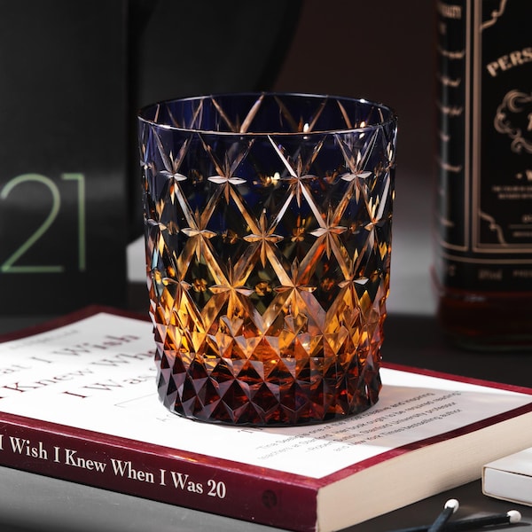 Vaso de whisky de cristal Kiriko Blue Star tallado a mano, vasos de cóctel de bourbon japoneses de estilo antiguo, artículos de bar de lujo para el hogar o para los amantes del whisky.