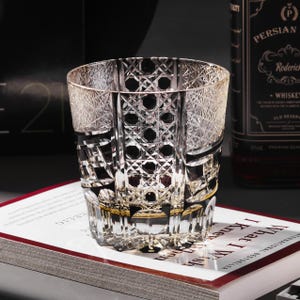 Black Diamond Cut Premium Edo Kiriko Whisky Glass, Retro Crystal Glasses, Japanese Style Barware Tumbler, Vintage Drink Glass with Gift Box