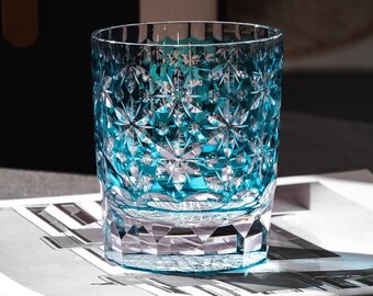 Hand-Cut Japanese Sakura Rocks Glass, Old Fashioned Crystal Whiskey Cup, Perfect Barware Gift for Him,  Christmas Gift with Box