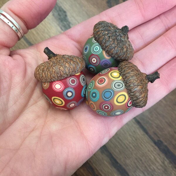 Decorative Acorns/Set of 3 - polymer clay/natural acorn top
