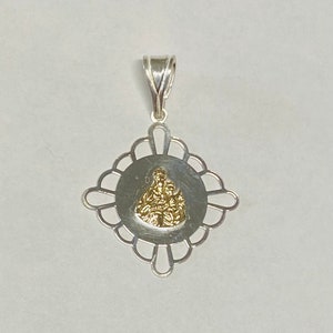 Sterling Silver and 14 Karat Yellow Gold Our Lady of Mount Carmel &quot;Virgen del Carmen&quot; Filigree Medal