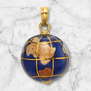 Vintage 14 Karat Yellow Gold Enameled World Globe Pendant
