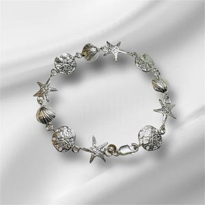 Sterlingzilveren schelpen, zeesterren en zanddollarbedels Marine Life-armband