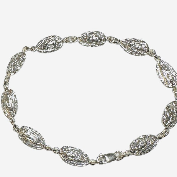 Sterling Silver Our Lady of Guadalupe Medals Bracelet (7.5" or 8.5")