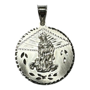 Sterling Silver Saint Lazarus &quot;San Lazaro&quot; 32mm Round Medal Pendant