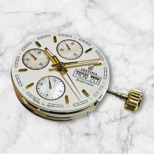 Festina Swiss Valjoux 7750 Automatic 25 Jewel Chronograph Movement with White Dial and Mother-of-Pearl Subdials