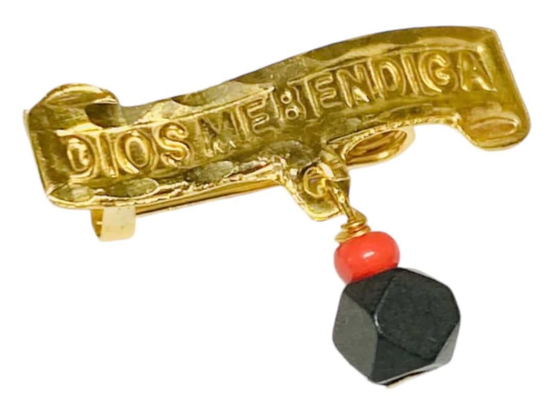 10K Yellow Gold Dos Me Bendga Genune Azabache & 8mm Sant Medal Baby
