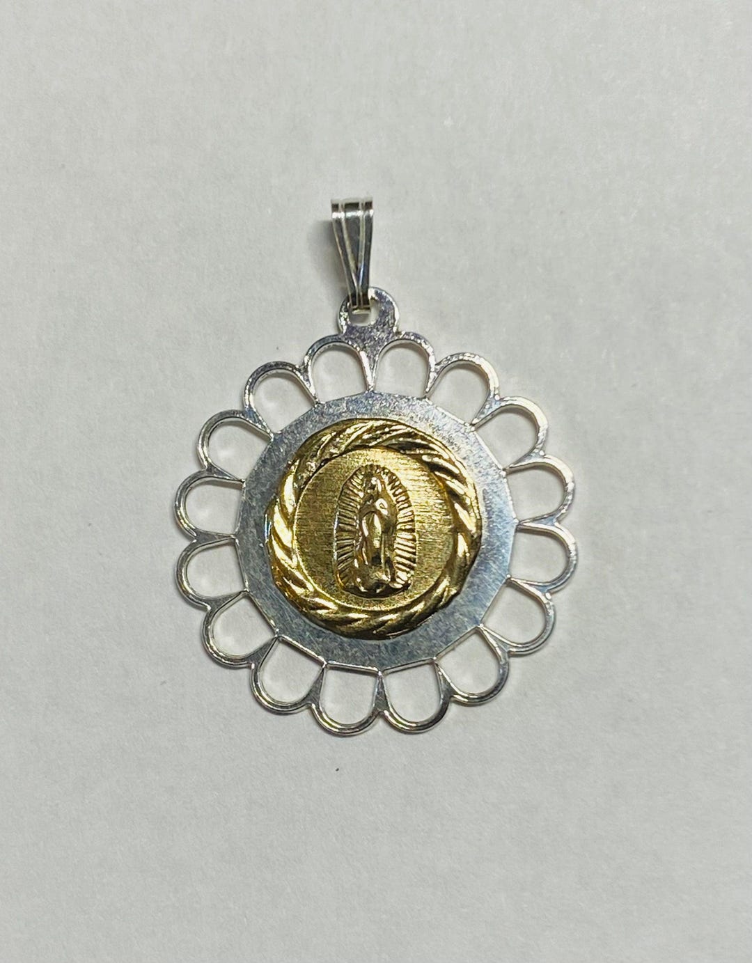 Sterling Silver and 14 Karat Yellow Gold Our Lady of Guadalupe Filigree ...
